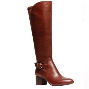 Anne Klein Honesty Leather Cognac Brown Heeled Boot Women's 6.5 M New in box.